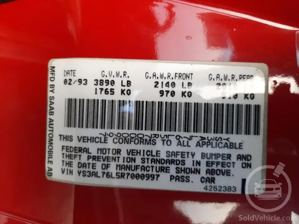 YS3AL76L5R7000997 Saab 900 1994 Red 2.0L 4