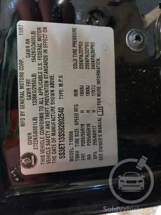 5S3ET13S582802540 Saab 9-7X 4.2I 2008 Black 4.2L 6