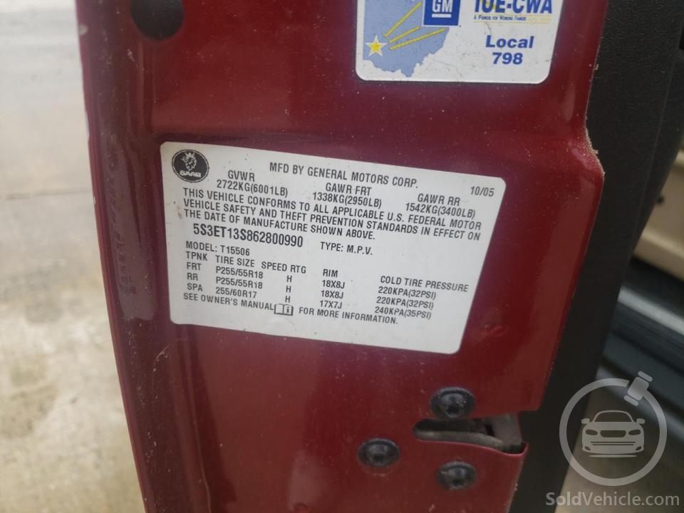 5S3ET13S862800990 Saab 9 7 Linear 2006 Burgundy 4.2L 6