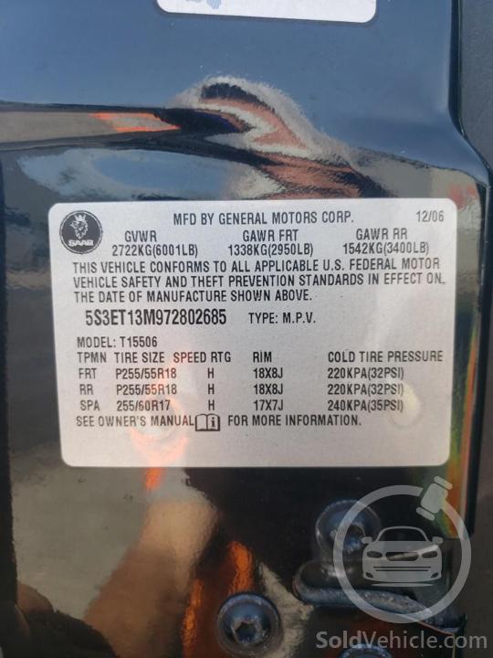 5S3ET13M972802685 Saab 9 7 5.3I 2007 Black 5.3L 8