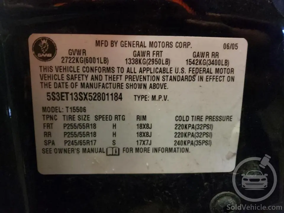 5S3ET13SX52801184 Saab 9 7 Linear 2005 Black 4.2L 6